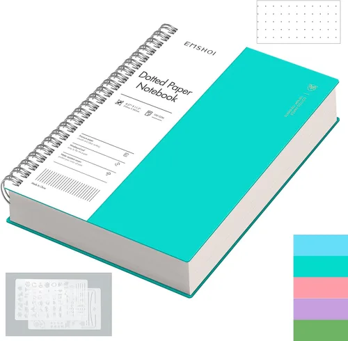 EMSHOI Cuaderno espiral punteado A4, 28.5 x 21 cm, 300 páginas, diario de viñetas con puntos, papel grueso de 100 gsm, cubierta suave impermeable