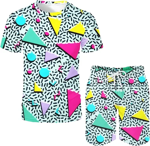 Arssm Conjunto de 2 piezas de camisas y pantalones cortos vintage para hombre, traje de playa de secado rápido para fiesta de verano retro