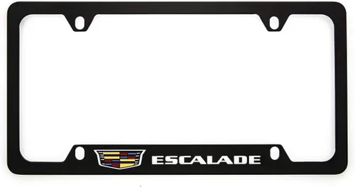 Miniatura 2 de Cadillac Escalade con marco de placa de matrícula de zinc con cresta y acabado negro brillante (4 agujeros)