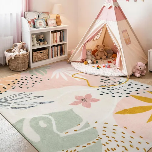 Miniatura 3 de Lahome Alfombra Rosa para Sala de Estar - Alfombra de Área de 5x7 pies Lavable Antideslizante Alfombras Boho para Dormitorio Alfombra Linda y Suave