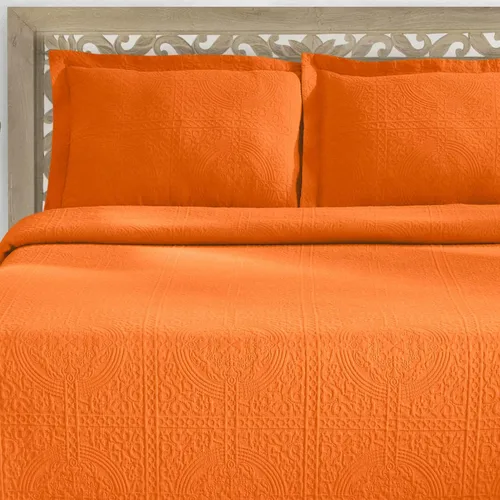 Miniatura 5 de Superior Juego de colcha de algodón Fleur De Lis, mantas cálidas, ropa de cama para todas las estaciones, decoración de dormitorio, colcha Mandarina