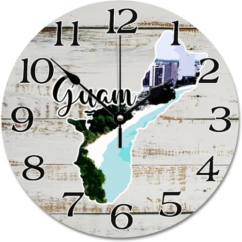 Guam Map - Reloj de pared de viaje con paisaje urbano de Guam, atracciones turísticas, relojes de pared grandes de 12 pulgadas, funciona con pilas,