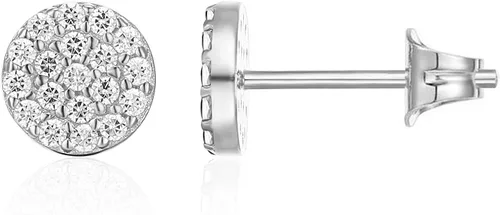 Miniatura 14 de PAVOI Aretes de plata de ley chapados en oro de 14 quilates para mujer Mini disco de circonita cúbica pavimentada Aretes de oro para mujer