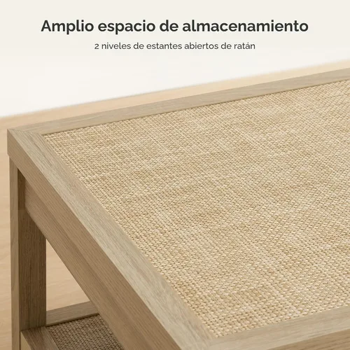 Miniatura 4 de SICOTAS - Mesa de café de ratán para sala de estar - Mesa central de comedor rectangular de estilo bohemio con estante de almacenamiento de ratán