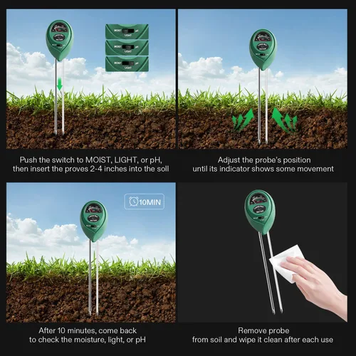 Miniatura 5 de Vivosun - Probador de suelo, medidor de humedad, luz y pH 3 en 1 para casa, jardín, césped, granja, uso en interiores y exteriores, promueve