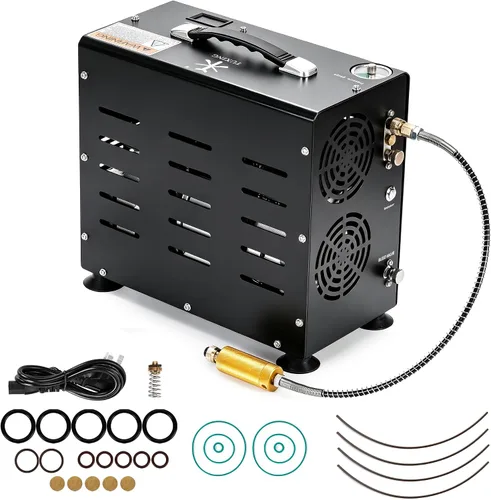 TUXING Compresor de aire PCP de 4500 PSI | Compresor de tanque de buceo de doble cilindro de 800 W | Sistema de enfriamiento de ventilador integrado