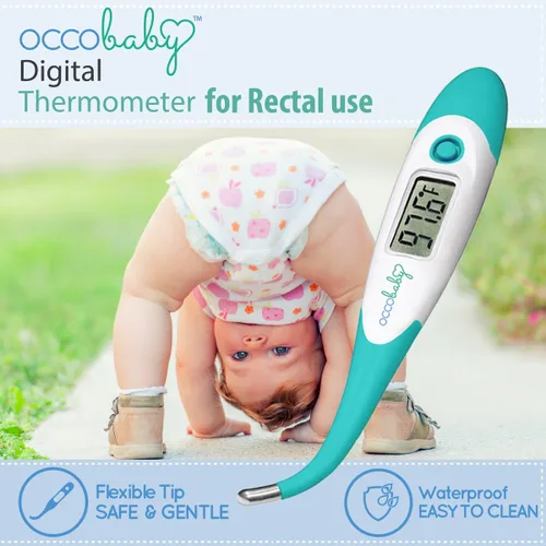 Miniatura 3 de OCCObaby Termómetro clínico digital para bebé, LCD, punta flexible, 10 segundos de lectura rápida y precisa para fiebre rectal uso oral y axilas