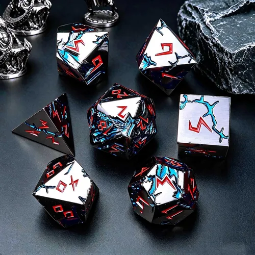 Miniatura 5 de Blue Dragon Metal DND Dice Set, 7 Piece Weighted Polyhedral Dice for Dungeons and Dragons, Heavy Zinc Alloy RPG Dice with Engraved Numbers & Storage