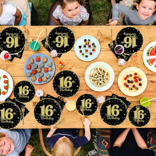 Miniatura 5 de 96 piezas de suministros para fiesta de cumpleaños de 16 años para 24 invitados, vítores a 16 años, vajilla, decoración de mesa, platos