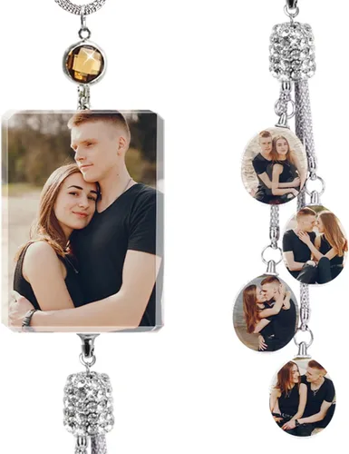 Miniatura 13 de Decoración de espejo retrovisor con foto personalizada: adornos de diamantes para mujer, accesorios lindos para automóviles