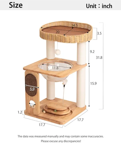 Miniatura 2 de Árbol de madera para gatos grandes, torre moderna para gatos con estantes anchos, postes rascadores de algodón, base súper resistente, perchas
