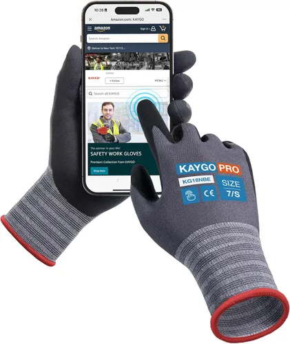 KAYGO Guantes de Trabajo de Seguridad con Revestimiento de Nitrilo MicroFoam, 3 Pares KG18NB, Guante de Punto Sin Costuras de Nylon con Dedos Gris