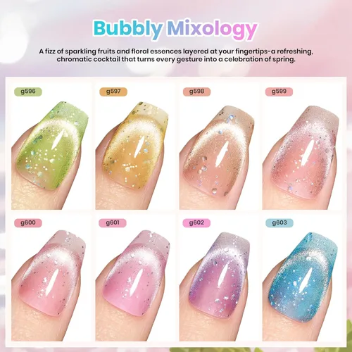 Miniatura 3 de Beetles Bubbly Mixology - Juego de esmaltes de uñas de gel de ojo de gato, 8 colores pastel, primavera, brillante, kit de esmalte de gel