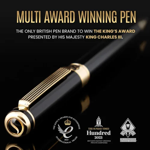 Miniatura 2 de Bolígrafo laqueado en negro Scriveiner - Impresionante pluma de lujo, chapado en oro real, repuesto Schmidt de tinta negra, el mejor juego de regalo