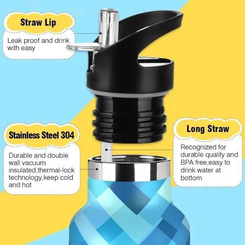 Miniatura 3 de Diamond Teal Royal Blue Double-Wall Insulation Reusable Water Bottle Insulated with Straw Lid BPA-Free Leak Proof for Sport Gym Outdoor Travel School