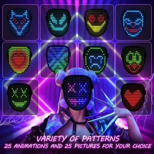 Miniatura 2 de ORWINE - Máscara LED, Máscara Iluminada con Detección de Gestos, Máscaras Faciales Transformadoras con Luz LED Unisex para Festivales, Dj, Cosplay