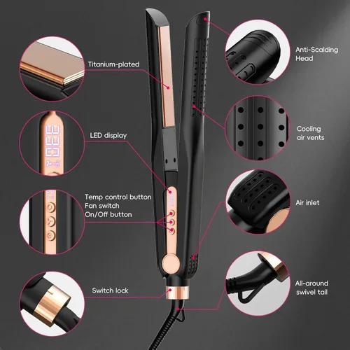 Miniatura 2 de SKIMI Airflow Styler 2.0 - Plancha plana de titanio y rizadora, 96 rejillas de ventilación de aire frío para un estilo de duración de 48 horas