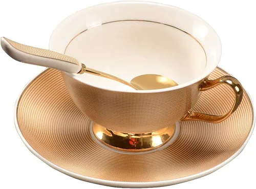 Miniatura 10 de Taza de Café de Porcelana Ósea Británica con Platillo y Cuchara para Latte Americano Tazas con Platillo Juego de Tazas de Té de Porcelana, Tazas
