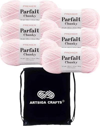 Miniatura 56 de Premier Yarns Parfait Chunky Mushroom 1150-41 (6 madejas - mismo lote de tinte) Peso S Bulky #6 Hilo de poliéster para ganchillo y punto con bolsa