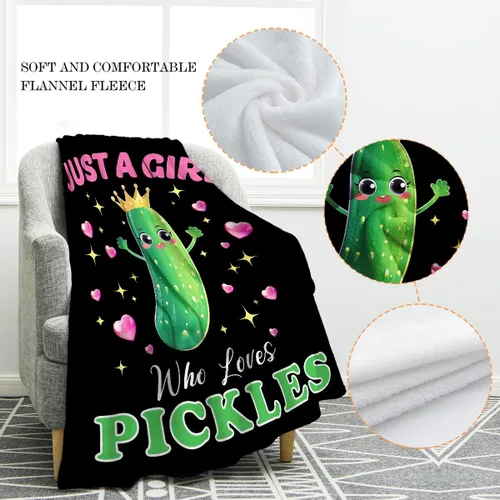 Miniatura 2 de Jekeno Bonita manta de pepino con texto en inglés «Just A Girl Who Loves Pickles», regalos para mujeres, hombres, niños, niñas, mamá, amigos