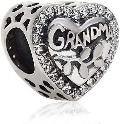 Miniatura 3 de Abalorio de plata de ley 925 con forma de corazón para mujer, con dije de amor a la abuela, Plata esterlina