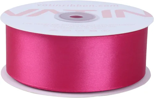 Miniatura 4 de VATIN Cinta de satén sólido rosa intenso de 1-1/2 pulgadas, cinta de tela artesanal de 50 yardas para envolver regalos, arreglos florales, Rosa Hot