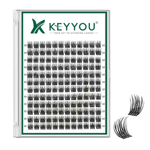 Miniatura 55 de KEYYOU Racimos de pestañas, 96 piezas de extensiones de pestañas DIY, rizado D de 16 mm, negro, realista, no irritante, fácil de colocar en casa