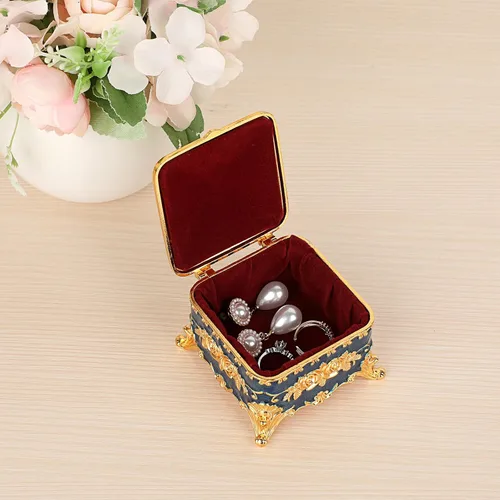 Miniatura 4 de Hipiwe Caja de Joyería de Metal Vintage - Pequeño Organizador de Baratijas Caja para Anillos con Patrón de Rosas, Caja de Almacenamiento de Joyas