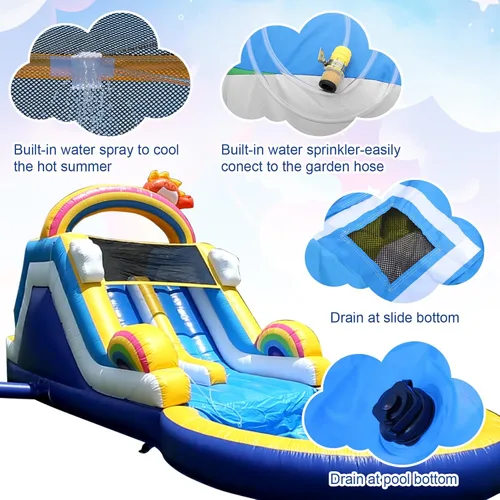 Miniatura 8 de Tobogán acuático inflable de grado comercial de 24 pies (L) para adultos y niños (toboganes dobles), toboganes acuáticos de PVC resistente