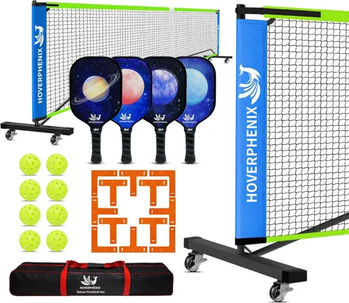 Miniatura 15 de Hoverphenix Portable Pickleball Net Set, 22FT Regulation Size Pickle Ball Net with Paddle Set of 4, Pickleballs and Carry Bag, Easy Setup for Indoor