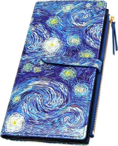 Miniatura 12 de Billeteras delgadas para mujer, tarjetero RFID plegable con bolsillo con cremallera, Mandala azul, Delgado