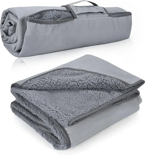 Tirrinia Manta impermeable para exteriores con forro sherpa, resistente al viento, triple capa, cálida y cómoda, plegable para camping, estadio,