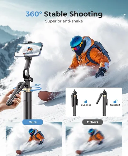 Miniatura 2 de Trípode de teléfono de 72 pulgadas, trípode para iPhone con control remoto inalámbrico, palo selfie portátil para iPhone, transmisión en vivo, Negro
