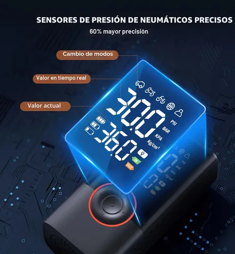 Miniatura 4 de Inflador de neumáticos, compresor de aire portátil, inalámbrico, mini bomba de aire con medidor de presión digital, inflador de 150 PSI, inflado