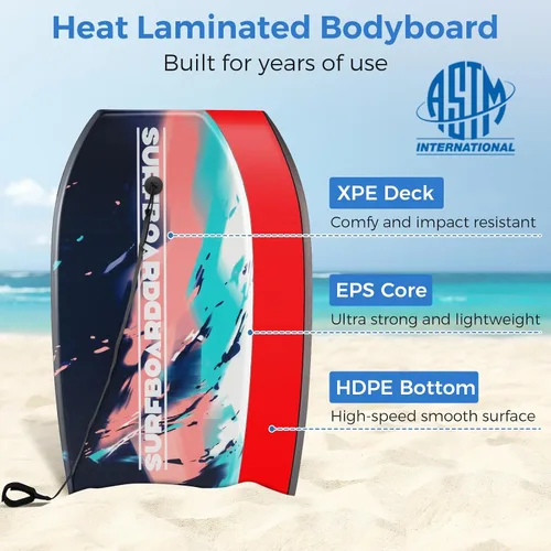 Miniatura 4 de Goplus Tabla de cuerpo ligera de 41/37/33 pulgadas para playa, tabla de surf con núcleo EPS, cubierta XPE, parte inferior lisa de HDPE, correa