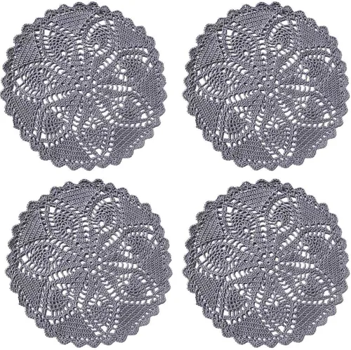 Miniatura 51 de Mantel Individual de Encaje de 11 a 12 Pulgadas Tapetes de Mesa Redondos Hechos a Mano Tapete de Ganchillo Cocina Vajilla Posavasos para Taza
