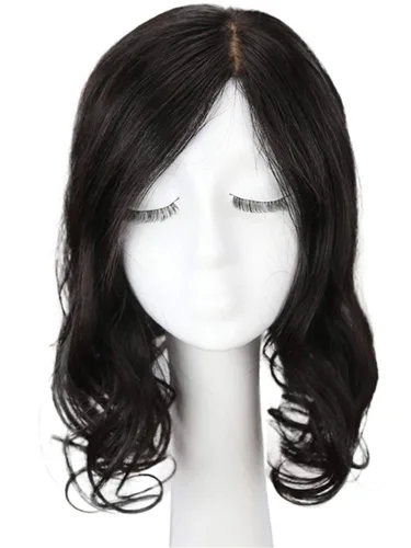 Miniatura 2 de Toppers de cabello humano real con clip, piezas onduladas natura, 6.3 x 6 pulgadas, base de seda, peluca para la frente para mujeres con cabello