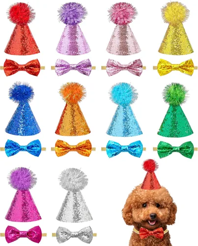 Miniatura 10 de PET SHOW 10 piezas de sombreros pequeños para perros pequeños, sombrero de fiesta de cumpleaños de gato, sombreros de conejo para vacaciones, boda