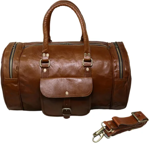 Miniatura 7 de Jaald Maleta de viaje de cuero genuino grande de 22.0 in para hombres y mujeres Fitness fin de semana cabaña de mano Vintage impermeable regalo