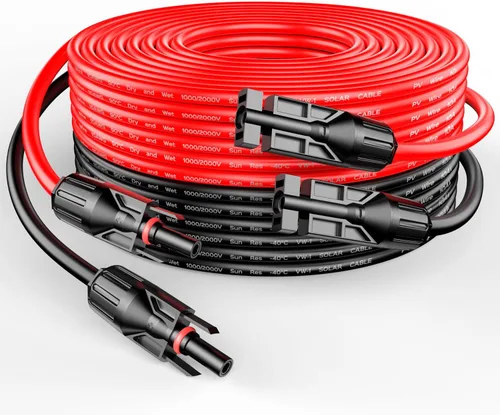 RICH SOLAR Cable de extensión de panel solar de calibre 10 10 AWG, un par de cables de extensión de panel solar de 75 pies de color rojo + 75 pies