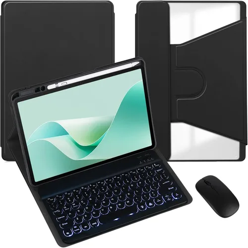Miniatura 45 de Funda para tableta Samsung Galaxy Tab A8 de 10.5 pulgadas, teclado redondo inalámbrico desmontable Bluetooth, cubierta trasera transparente