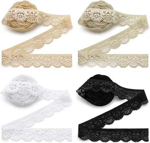 Miniatura 14 de SEMINI Cinta elástica de encaje de 1 pulgada de ancho para costura, manualidades, boda, fiesta, decoración, ropa (beige)