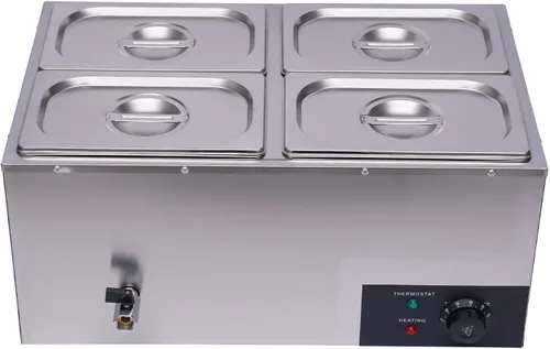 Miniatura 3 de Mesa de vapor Bain Marie de 4 bandejas, mesa de vapor comercial para encimera, calentador de alimentos de 600 W, 16.9 cuartos de galón, calentador