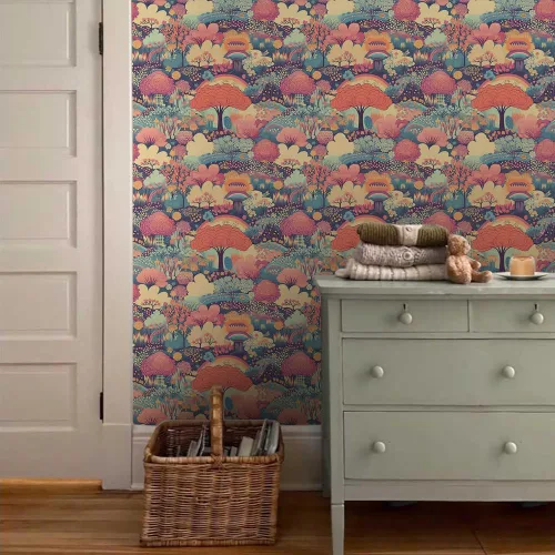 Miniatura 3 de MuralPeel Flores de Árbol Rosas Coloridas Fantásticas Arcoíris Maravilla de Fantasía Paisaje de Cuento de Hadas Papel Pintado de Despegar y Pegar