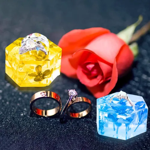Miniatura 4 de Molde de resina para anillos de 8 cavidades, moldes de silicona para resina epoxi, corazón, redondos, cuadrados hexagonales para exhibir joyas