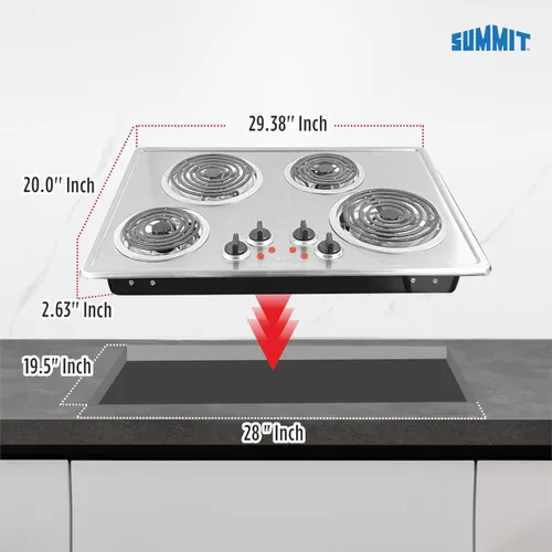 Miniatura 3 de Summit - Placa eléctrica de 4 quemadores de 30 pulgadas, placa eléctrica de bobina de 230 voltios, compatible con ADA, acero inoxidable CR430SS