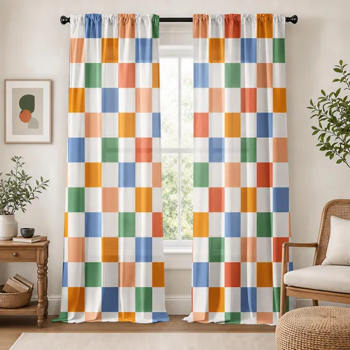 Miniatura 6 de Cortinas negras y rojas para sala de estar, 63 pulgadas de largo, cortinas geométricas modernas, blancas y grises, cortinas abstractas con bolsillo