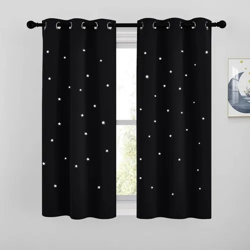Miniatura 61 de NICETOWN Cortinas infantiles perforadas, cortinas marroquíes con estrellas azules para dormitorio de niñas, gruesas y suaves, para oscurecer la Azul