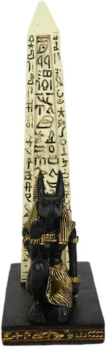 Miniatura 3 de Ebros Gift Tema egipcio Anubis Chacal Perro Deidad Arrodillado por pilar de obelisco jeroglífico Quemador de incienso Escultura Estatuilla de resina