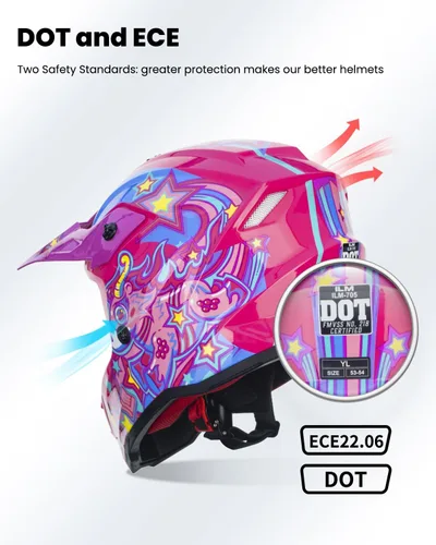 Miniatura 2 de ILM Casco ATV Juvenil para Niños Dirt Bike Motocross BMX Todoterreno Motocicleta Go Kart Casco DOT ECE Modelo Z705 (Starlight Pony, M)